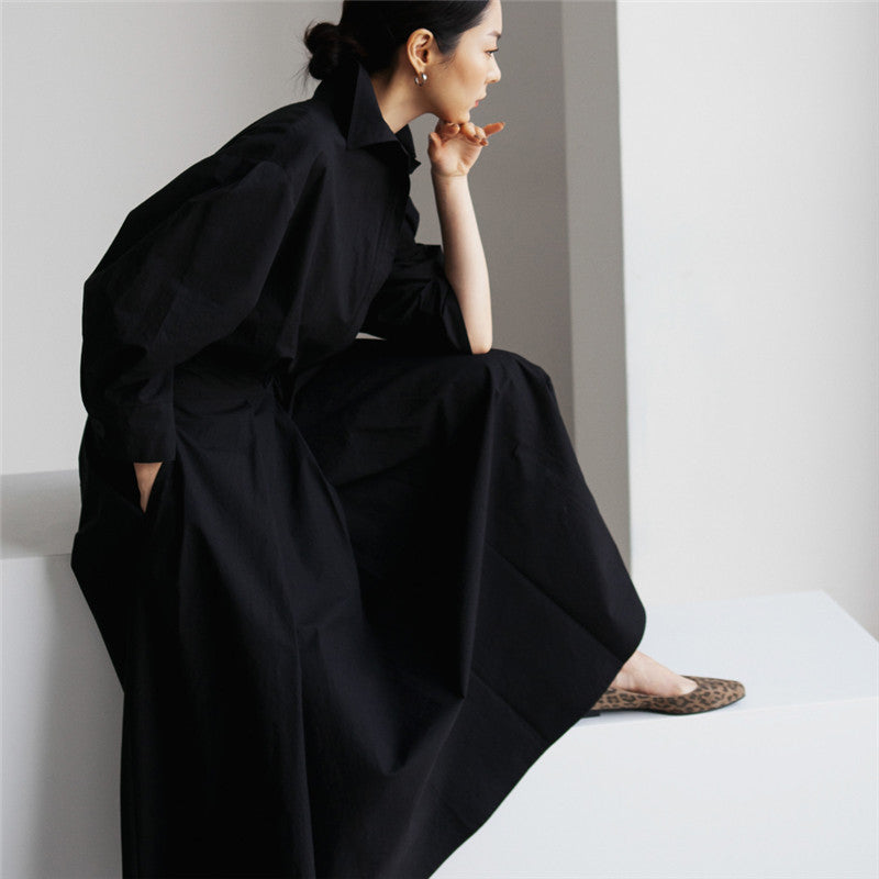 Damen Kragenblusenkleid mit taillierter Knopfleiste und weitem Faltenrock Shop Nory