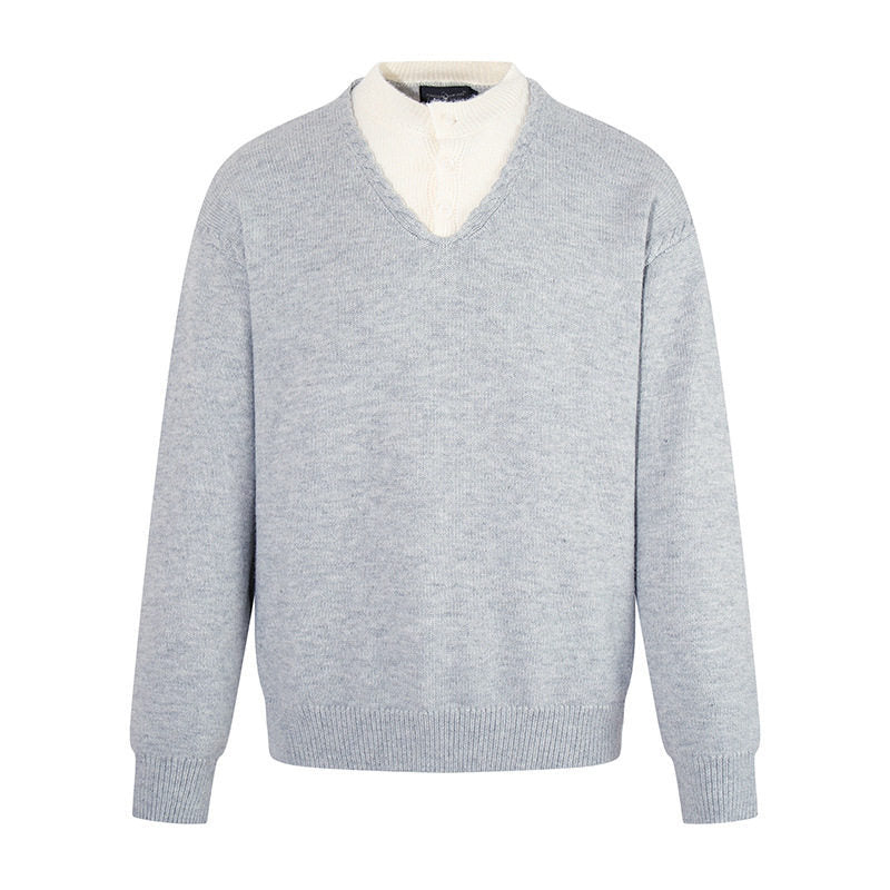 Herren Feiner V-Ausschnitt-Pullover mit Lagenoptik und Stehkragen-Innenteil Shop Nory