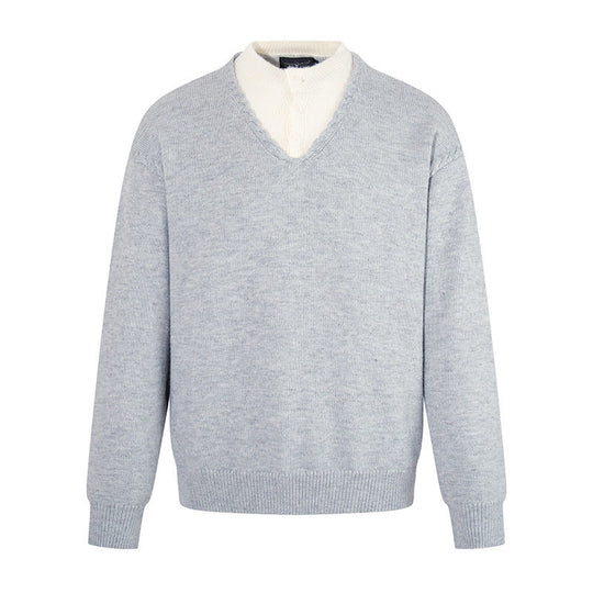 Herren Feiner V-Ausschnitt-Pullover mit Lagenoptik und Stehkragen-Innenteil Shop Nory