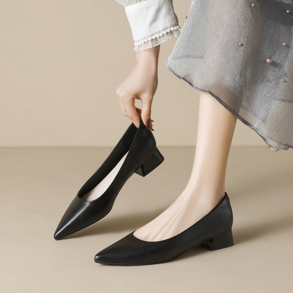 Damen elegante Pumps mit spitzem Zehenbereich und komfortablem Blockabsatz