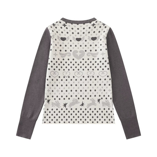 Damen Feinstrick-Pullover mit Jacquard-Motiv, Rundhalsausschnitt und Kontrastärmeln Shop Nory