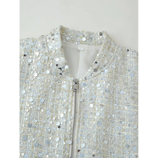 Damen Glitzernde Bomberjacke mit glänzenden Pailletten und Reißverschluss