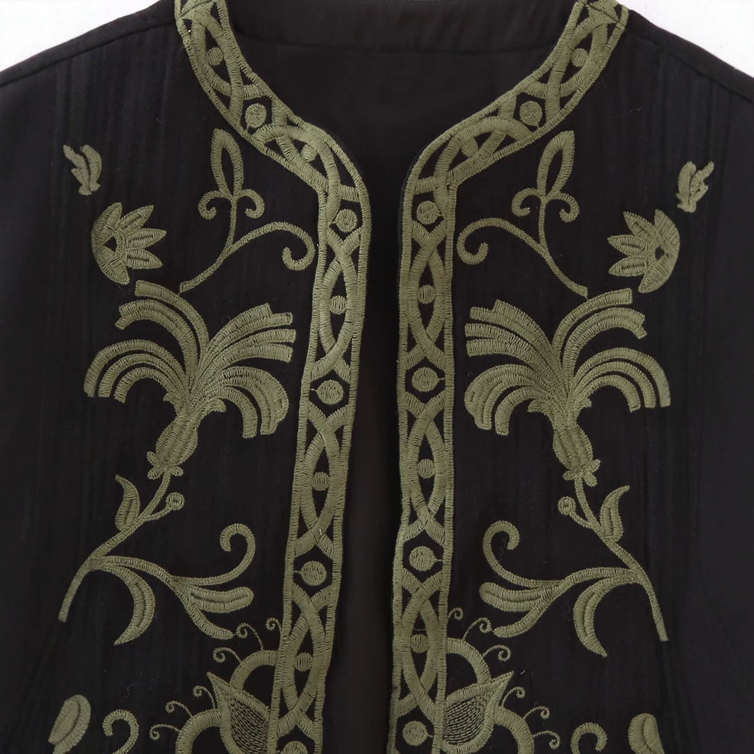 Damen Boho-Stickereiweste mit offenem Schnitt und floraler Zierstickerei Shop Nory