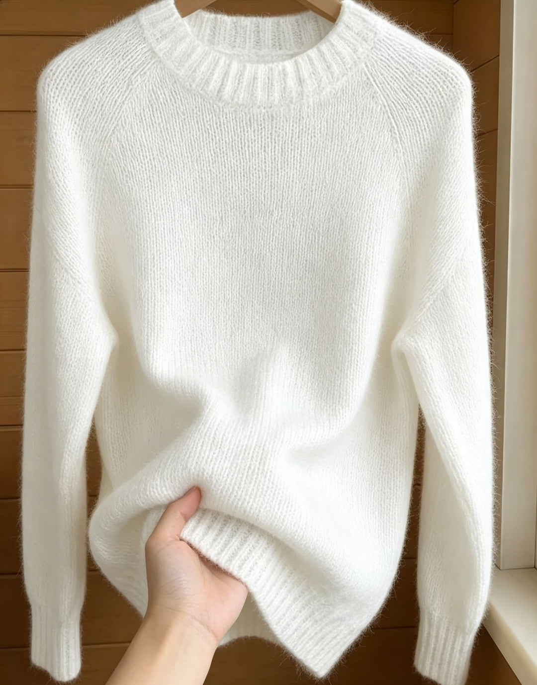 Damen Oversize Mohair‑Mix Rundhalspullover mit Raglanärmeln und geripptem Saum Shop Nory