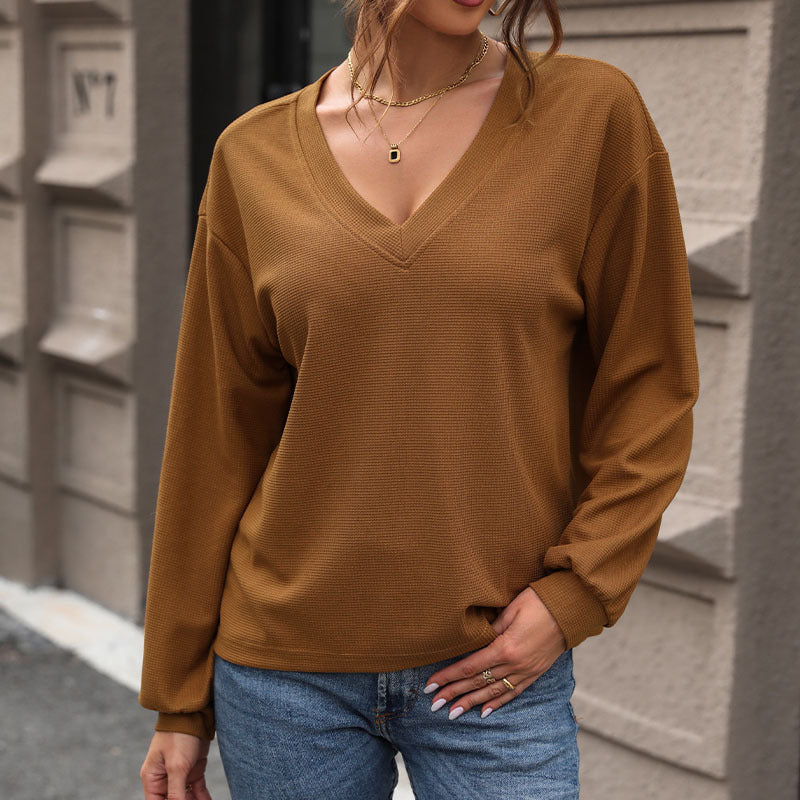 Damen Lässiger V-Ausschnitt Pullover mit Struktur Shop Nory