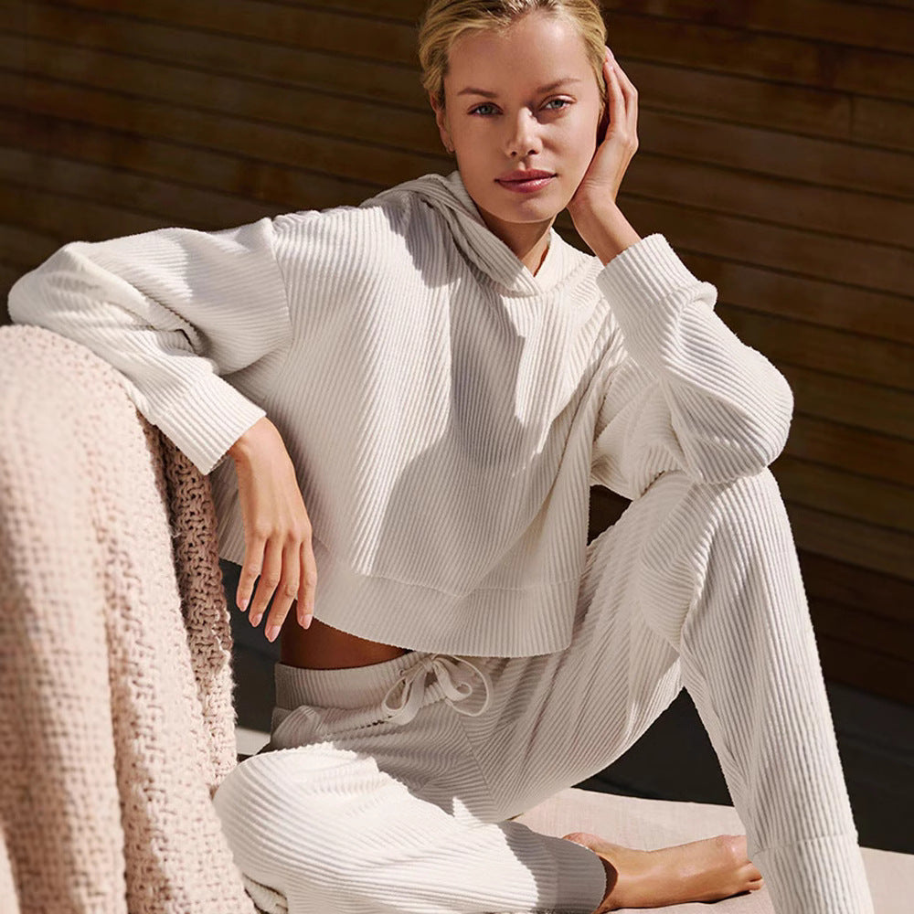 Damen Gerippte High‑Waist Loungehose mit Kordelzug und Bündchen Shop Nory