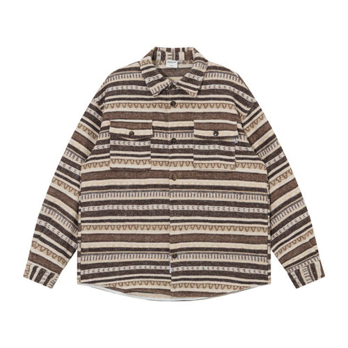 Unisex Oversize-Strickshirtjacke im Ethno‑Streifenmuster mit Pattentaschen Shop Nory