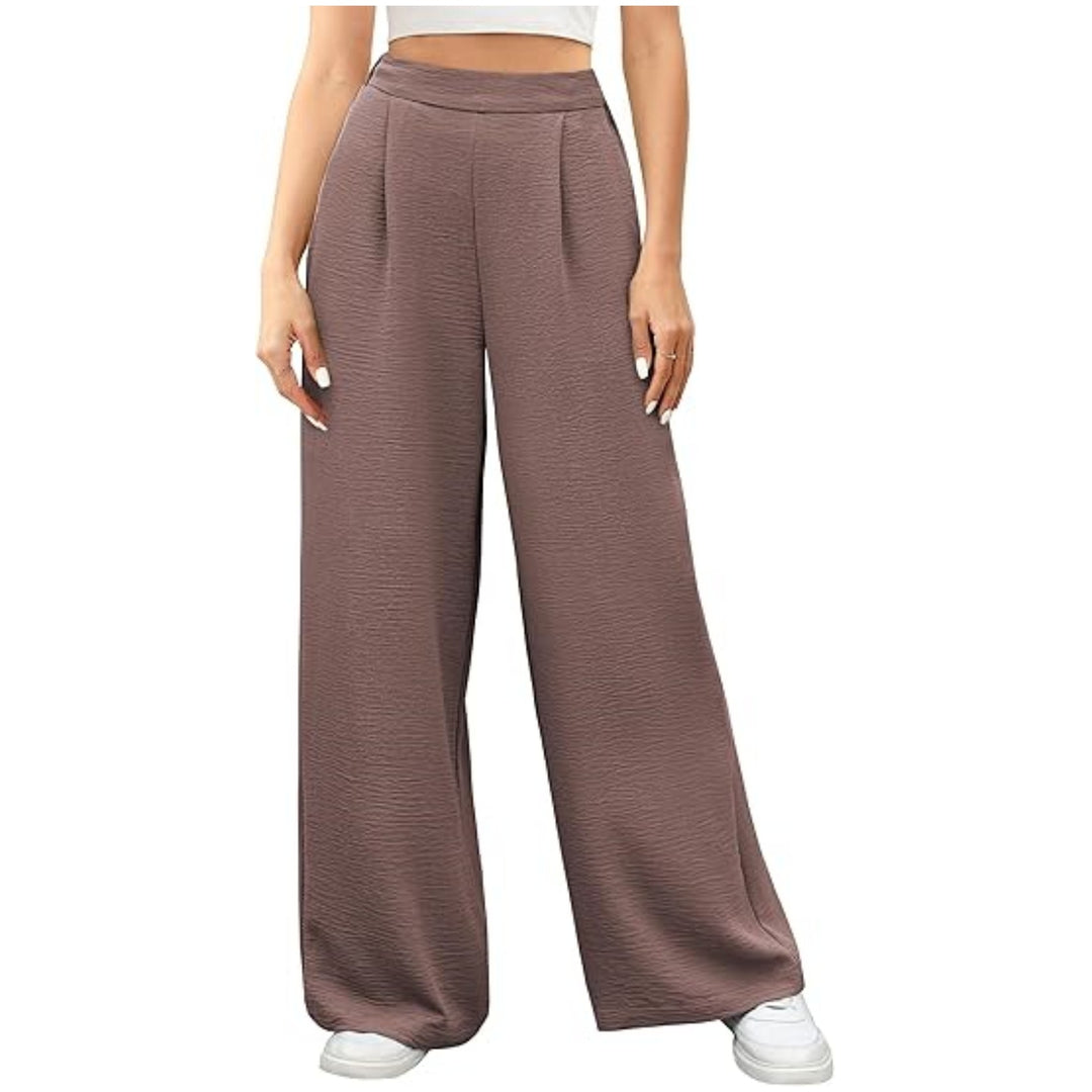 Damen hochtaillierte weite Palazzo-Hose mit Strukturstoff Shop Nory