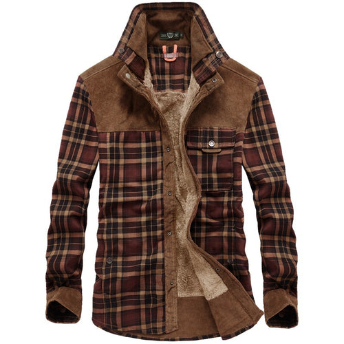 Herren karierte Thermo‑Hemdjacke mit Teddyfutter und Cord‑Schulterpasse Shop Nory