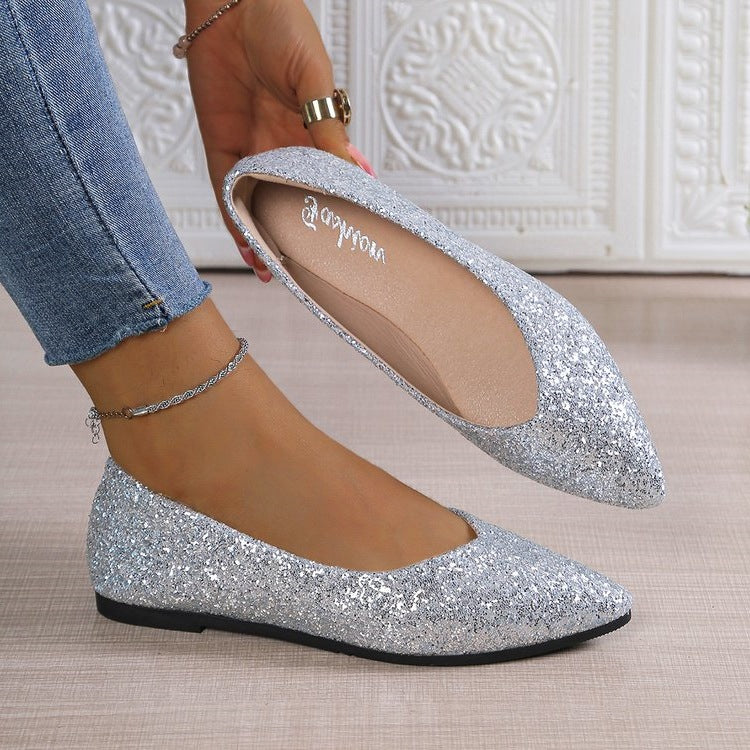 Damen Glitzernde Ballerinas mit spitzem Zehenbereich