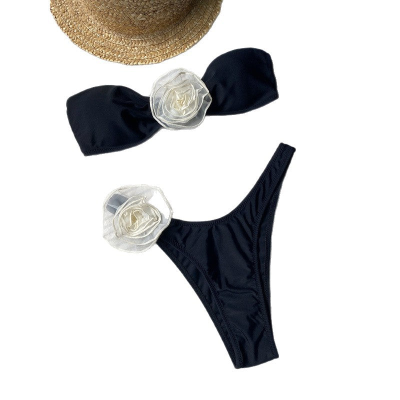 Damen Bandeau-Bikini-Set mit eleganter Blumenapplikation