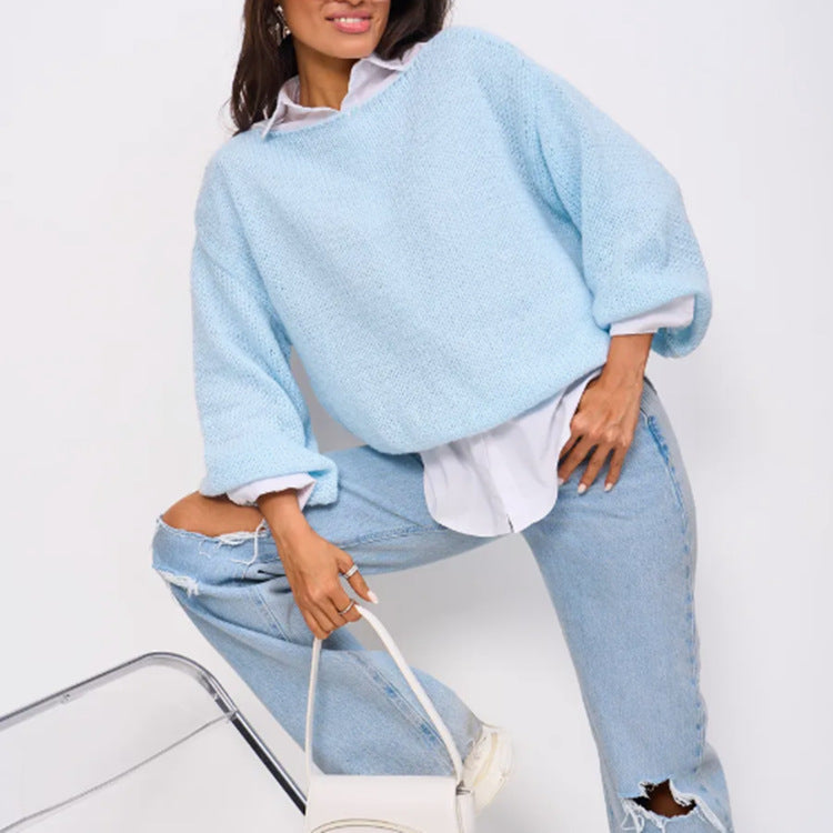Damen Schulterfreier Mohair‑Optik Oversize-Pullover mit überschnittener Passform und kurzem Saum Shop Nory