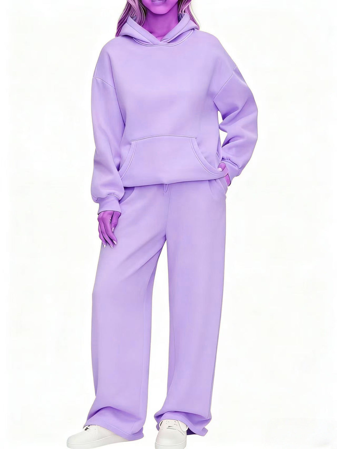 Damen nan Cozy-Loungewear-Set mit oversized Kapuzenpullover, Kängurutasche und weiten Palazzo-Jogginghose Shop Nory