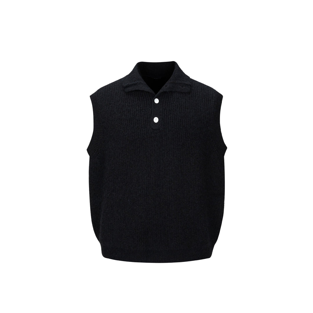 Unisex Grobgestrickte Weste mit Polokragen und Halbknopfleiste Shop Nory