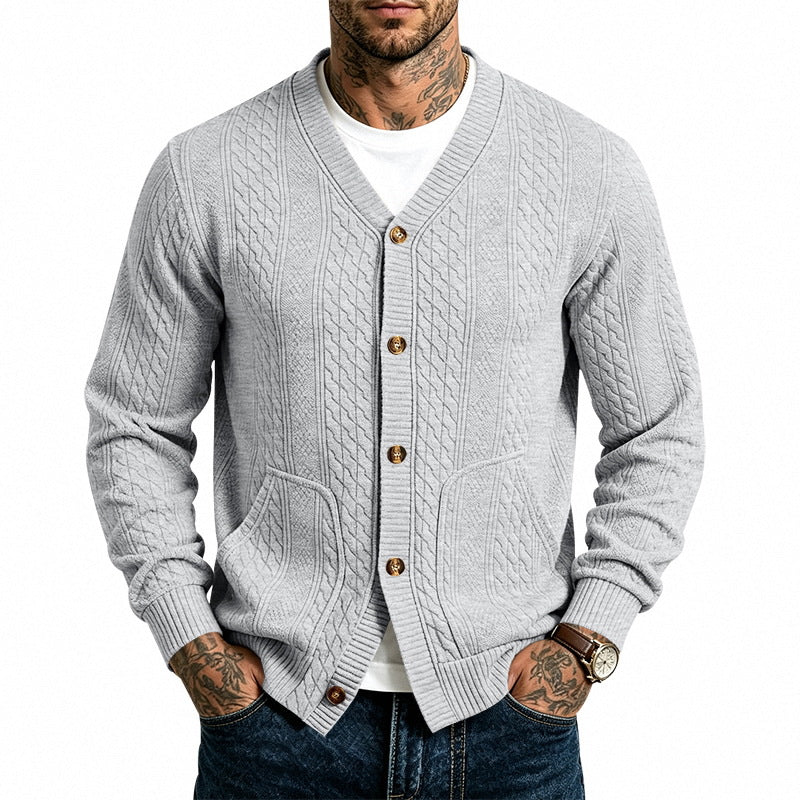 Herren Strukturierter Strickcardigan mit V-Ausschnitt und Zopfmuster Shop Nory