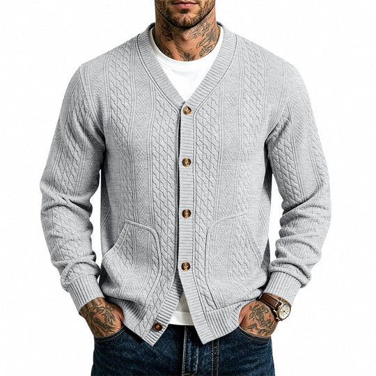 Herren Strukturierter Strickcardigan mit V-Ausschnitt und Zopfmuster Shop Nory