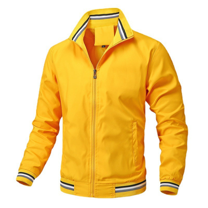 Herren Sportlich-leichte College-Bomberjacke mit geripptem Kragen und Streifen-Details Shop Nory