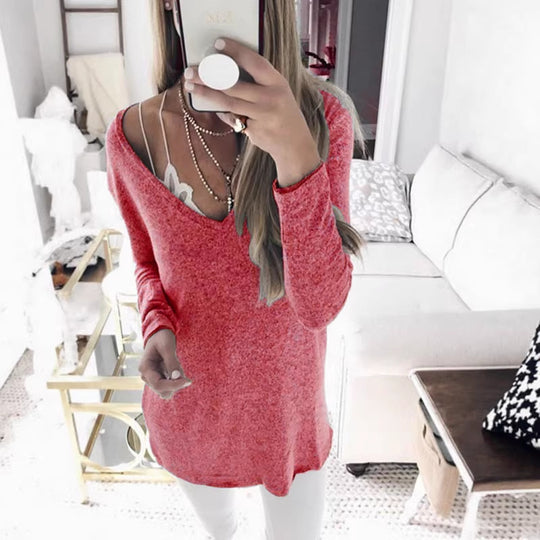 Damen feinstrick Tunika mit tiefem V-Ausschnitt und lässigem Oversized-Schnitt Shop Nory