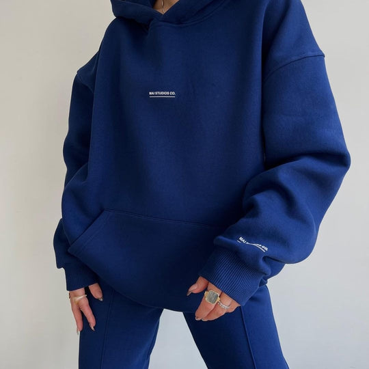 Damen Set Schwere French‑Terry Oversize‑Kapuzenpullover mit Kängurutasche und Slim‑Jogginghose Shop Nory