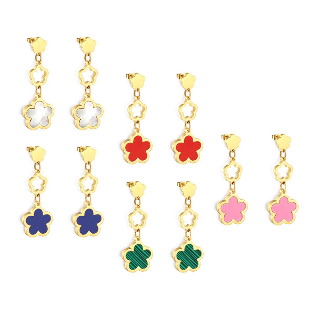 Damen Hängende Ohrringe mit floralem Design und glänzender goldfarbener Oberfläche Shop Nory