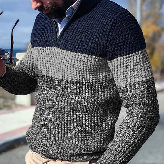 Herren Grobgestrickter Strukturstrick-Pullover mit halbem Reißverschluss und Raglanärmeln Shop Nory