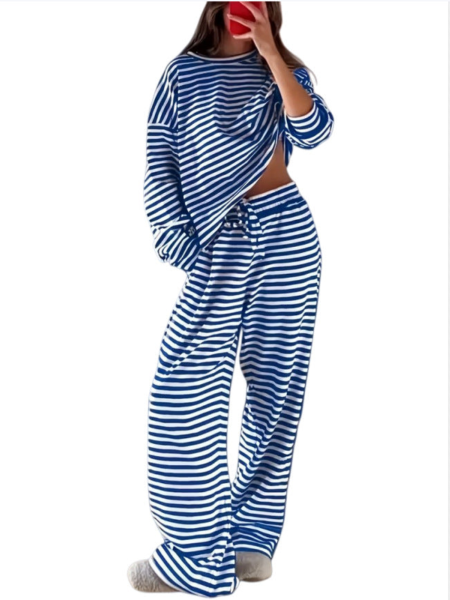 Damen Gestreiftes Lounge-Set aus weichem Baumwoll-Mix mit weitem Bein Shop Nory