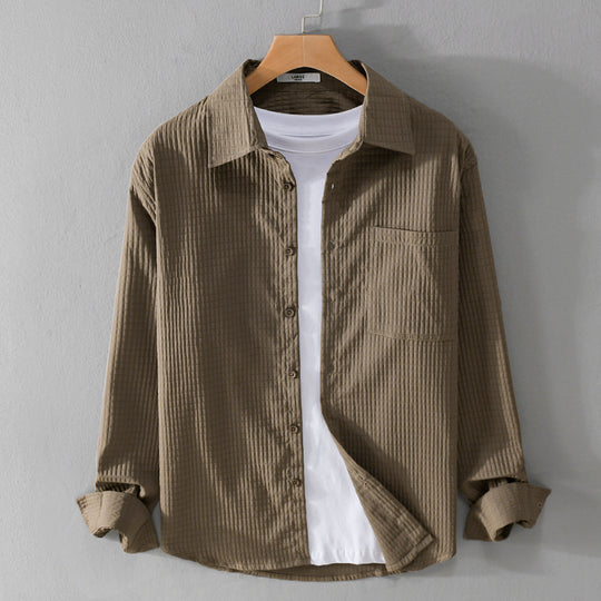 Herren Texturiertes Waffelstruktur-Overshirt mit Brusttasche und legerer Passform Shop Nory