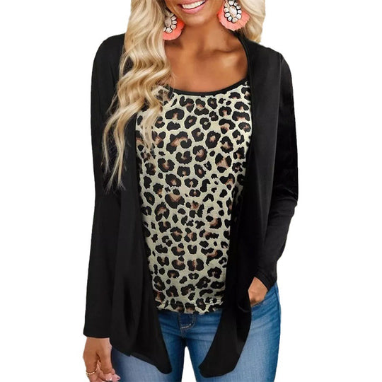 Damen Langarmshirt mit Leoparden-Print-Einsatz und Knotenfront Shop Nory