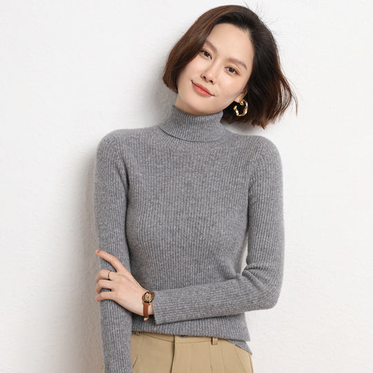 Damen Taillierter Feinstrick-Rollkragenpullover mit feiner Rippenstruktur und Kaschmir-Optik Shop Nory