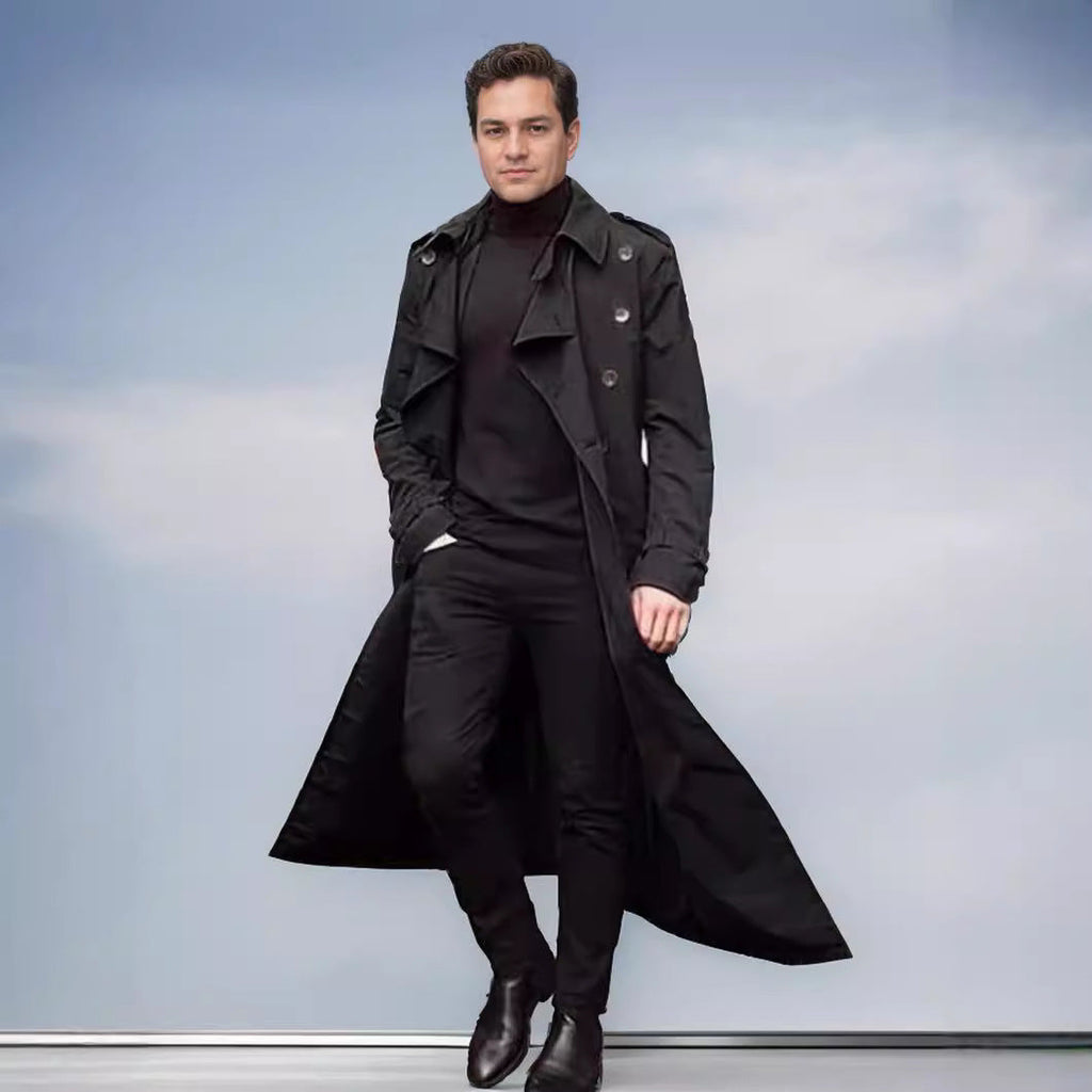 Herren eleganter Trenchcoat mit taillierbarem Gürtel und klassischen Details