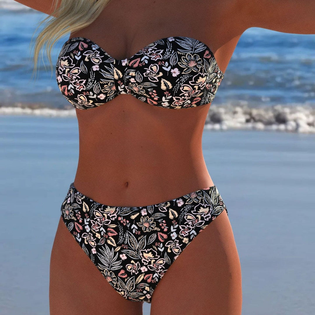 Damen Bikini-Set mit elegantem Strapless-Oberteil und hohem Taillenbund