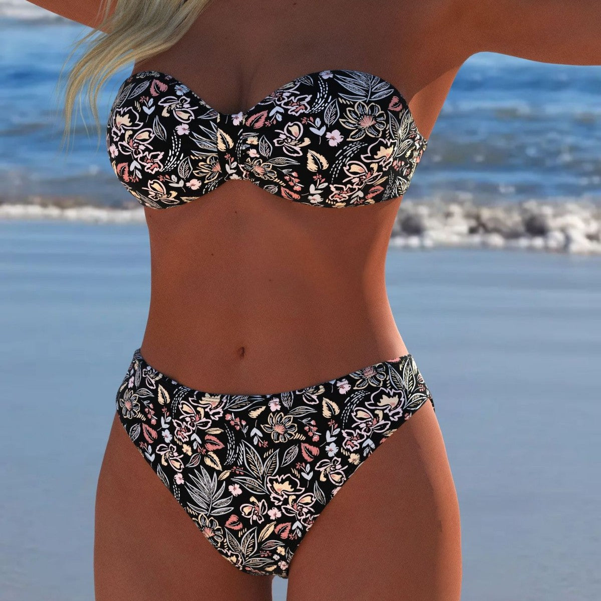 Damen Bikini-Set mit elegantem Strapless-Oberteil und hohem Taillenbund