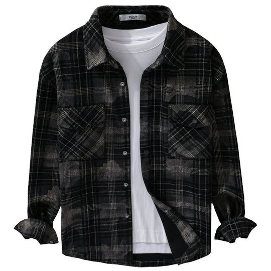 Herren Kariertes Overshirt aus flauschigem Flanell mit Brusttaschen Shop Nory