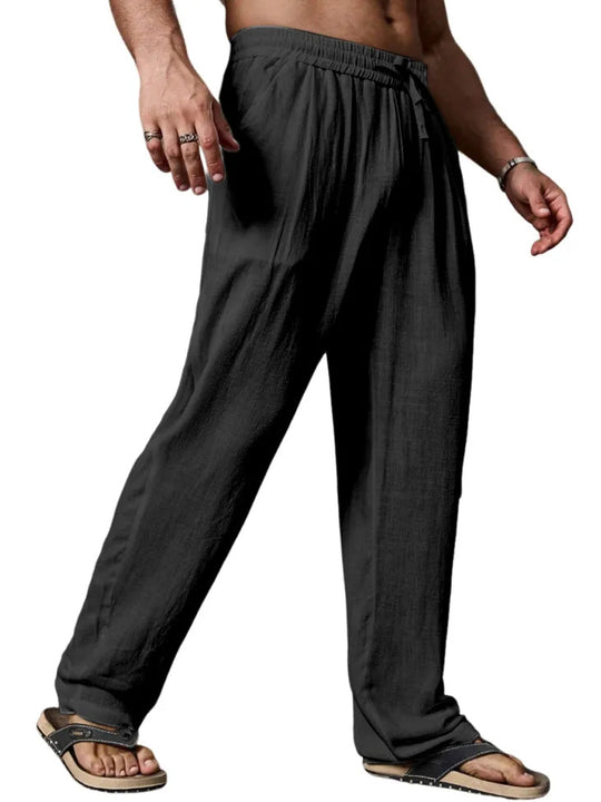 Herren entspannte Leinenmix-Yogahose mit Kordelzug, Elastikbund und geradem Bein Shop Nory