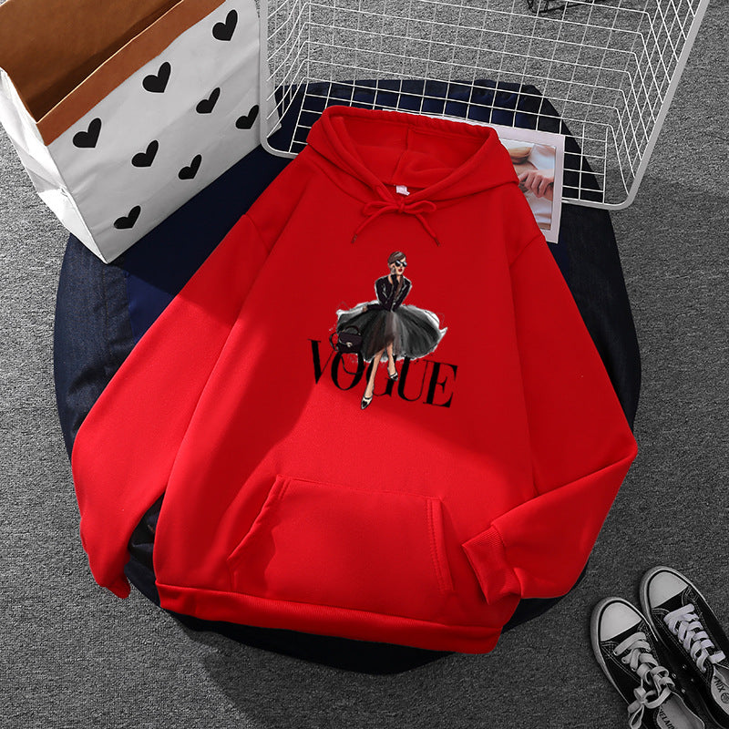 Damen nan modischer Kapuzenpullover mit Fashion-Illustration, geräumiger Eingrifftasche und kuscheligem Fleece Shop Nory