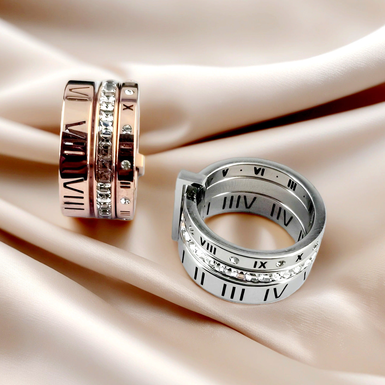 Herren Ring mit künstlerischem römischen Ziffern-Design und funkelnden Zirkonia Shop Nory