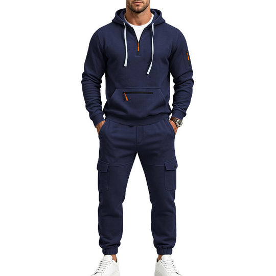 Herren Zweiteiliges Fleece-Loungewear-Set mit Halbzip-Kapuze und Cargo-Jogger Shop Nory