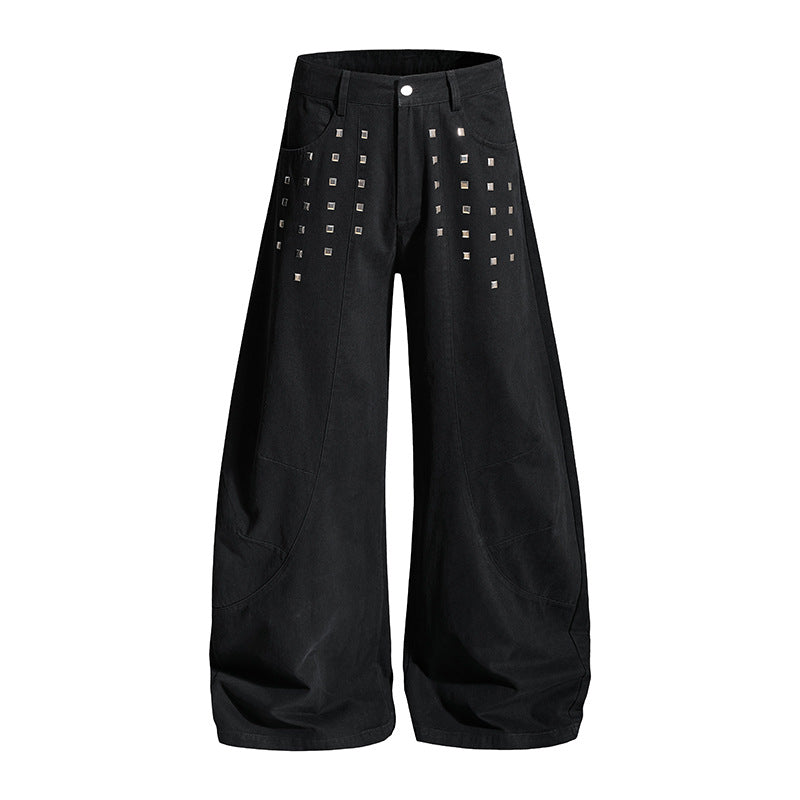 Damen Weite Culotte-Cargohose mit hohem Bund und Metallnieten, tiefer Schritt und aufgesetzten Taschen Shop Nory