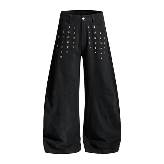 Damen Weite Culotte-Cargohose mit hohem Bund und Metallnieten, tiefer Schritt und aufgesetzten Taschen Shop Nory