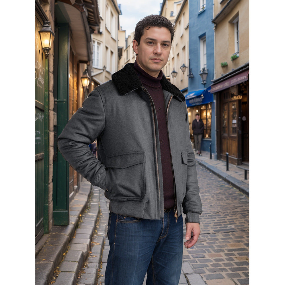 Herren Pilotjacke im Fliegerstil mit Teddykragen, Zwei‑Wege‑Reißverschluss und aufgesetzten Klappentaschen Shop Nory