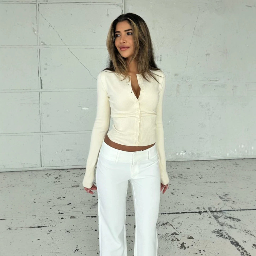 Damen Taillierter Cropped-Cardigan aus Feinstrick mit Rippbund und Knopfleiste Shop Nory