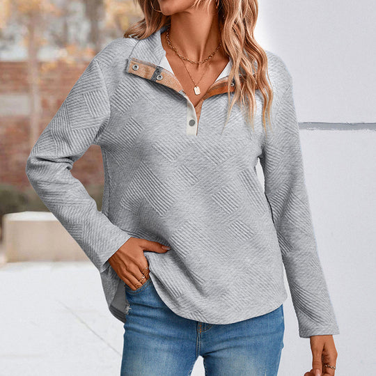 Damen Quilted-Textur Sweatshirt mit Halbkragen und Druckknopfleiste Shop Nory