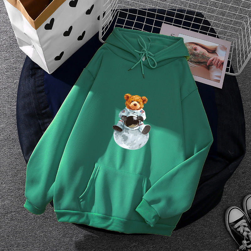 Damen nan weicher Oversize-Kapuzenpullover mit kawaii Pilzfrosch-Print, Kängurutasche und gerippten Bündchen Shop Nory