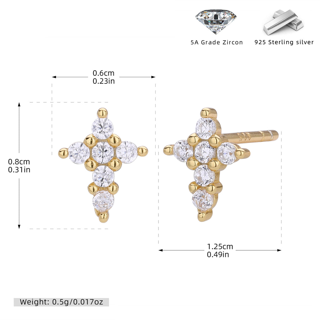 Damen Ohrstecker im Kreuzdesign mit funkelnden Zirkonsteinen aus 925 Sterling Silber Shop Nory