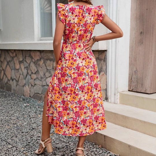 Damen Sommerliches Maxikleid mit Rüschendetails und floralem Design Shopnory