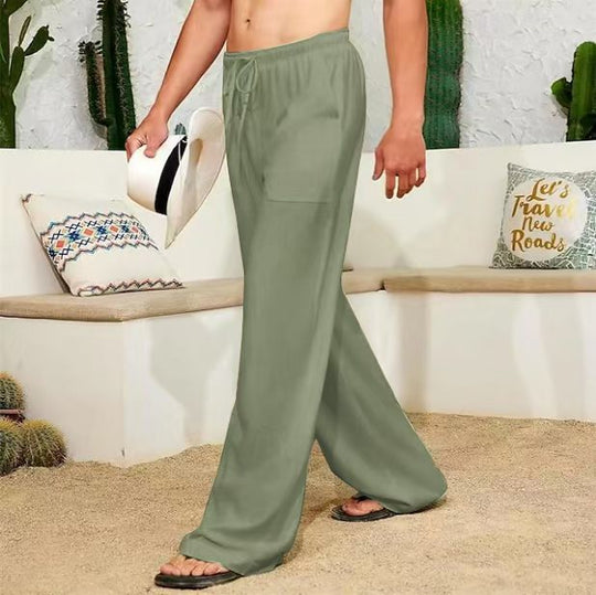 Herren weite Leinenhose mit Tunnelzug, aufgesetzten Seitentaschen und Relaxed-Fit Shop Nory
