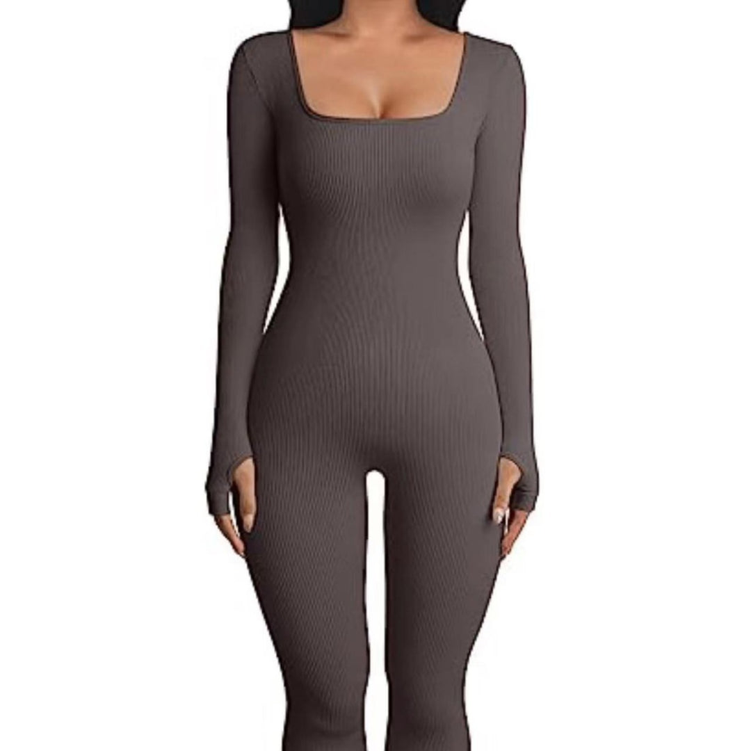 Damen nan figurbetonter gerippter Jumpsuit mit quadratischem Ausschnitt Shop Nory