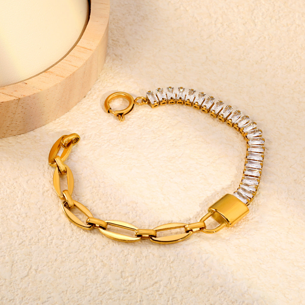 Damen elegante Gliederarmband mit funkelnden Zirkonia und goldplattiertem Design Shop Nory