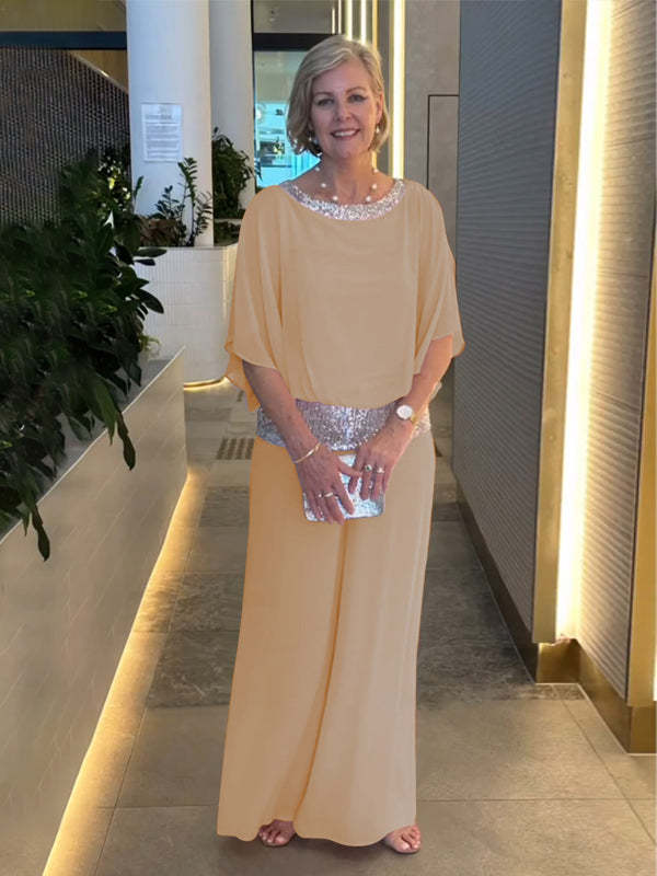 Damen Eleganter Jumpsuit mit schimmerndem Oberteil und weitem Bein