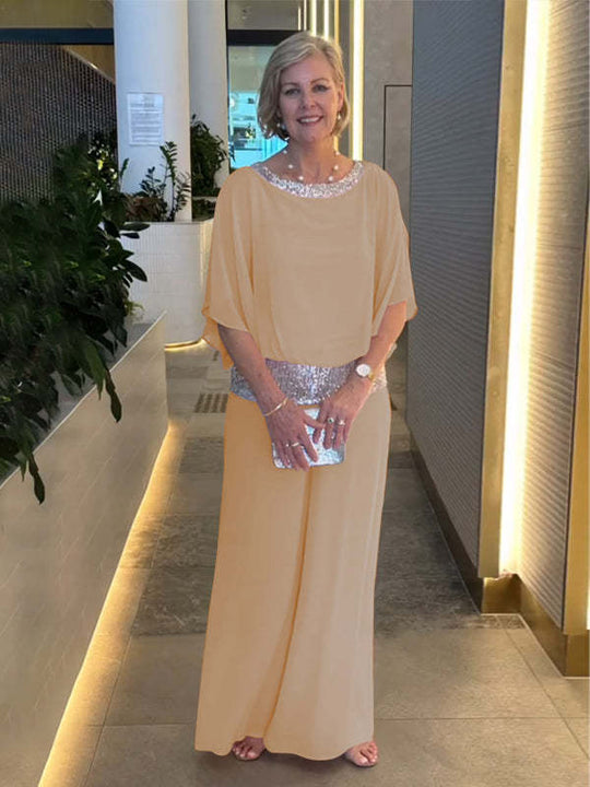 Damen Eleganter Jumpsuit mit schimmerndem Oberteil und weitem Bein